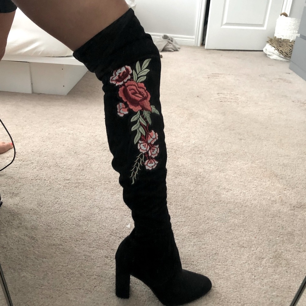 Thigh High Embroidered Booties